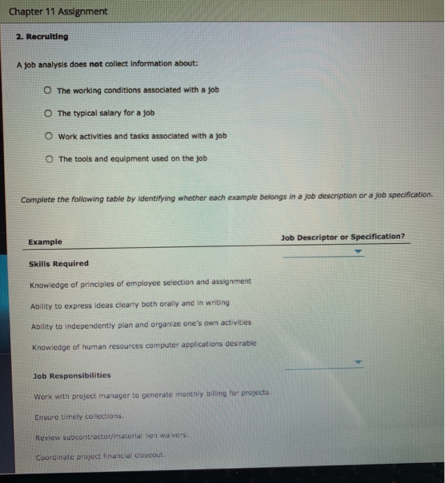 Chapter 11 Assignment 2. Recruiting A job