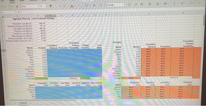 Excel Online Activity: Aggregate Planning - Level