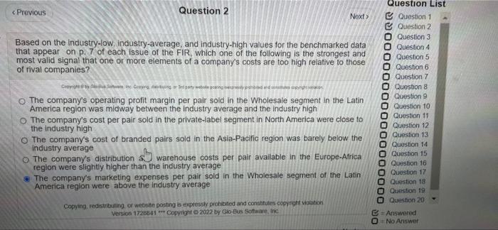 Question List Question 1 Question 2 O Question 3