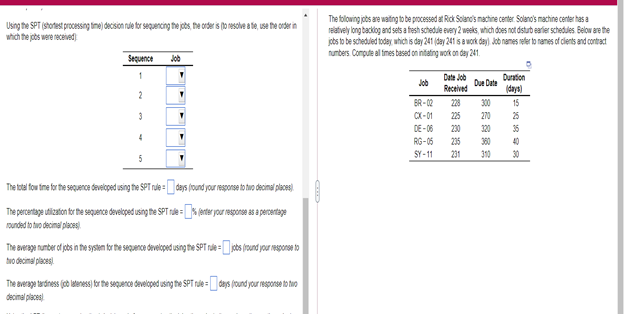 Using the SP (shortest processing ino) decision