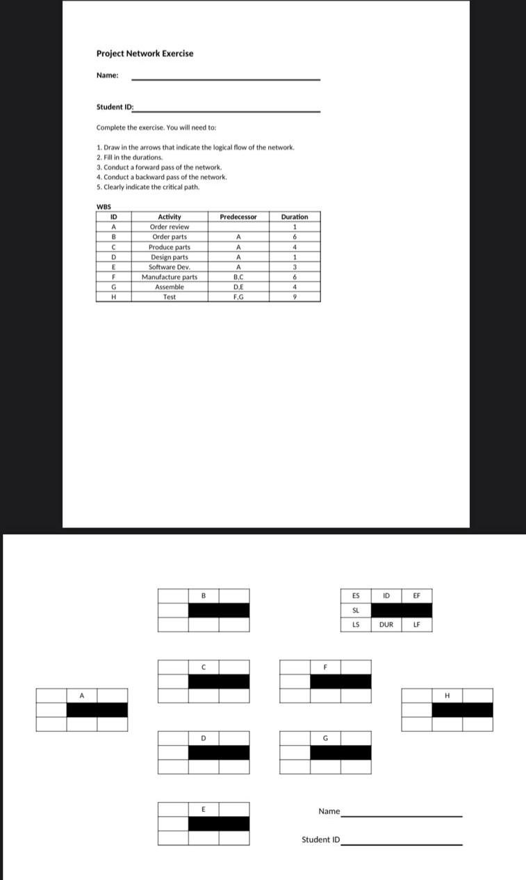 Project Network Exercise Name: Student ID
