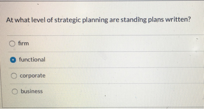 At what level of strategic planning are standing