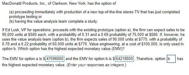 MacDonald Products, Inc., of Clarkson, New York,