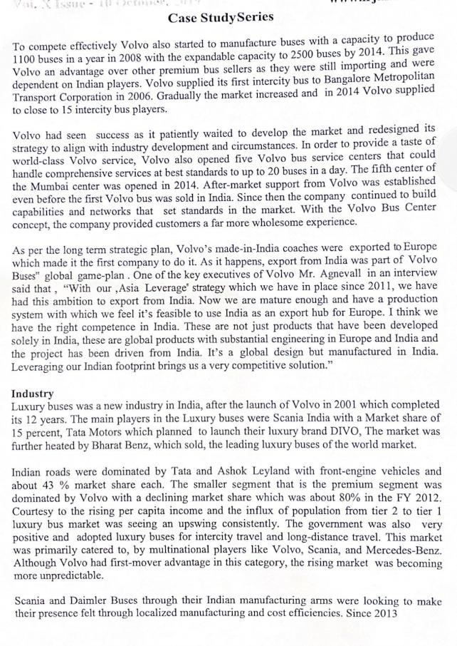 . Required Question . Volvo India Pvt. Ltd.: