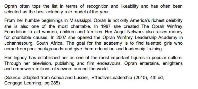 (b) Based on the case study, determine if Oprah