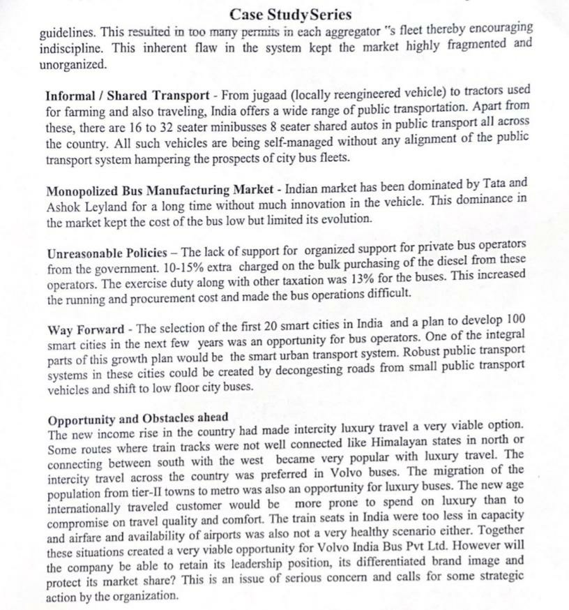 . Required Question . Volvo India Pvt. Ltd.: