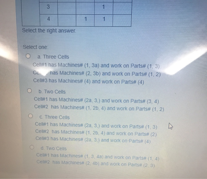 For the following Part-Machine Matrix: Machine#