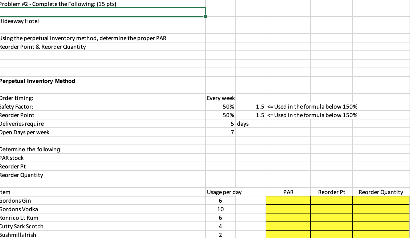 Problem #2 - Complete the following: (15 pts)