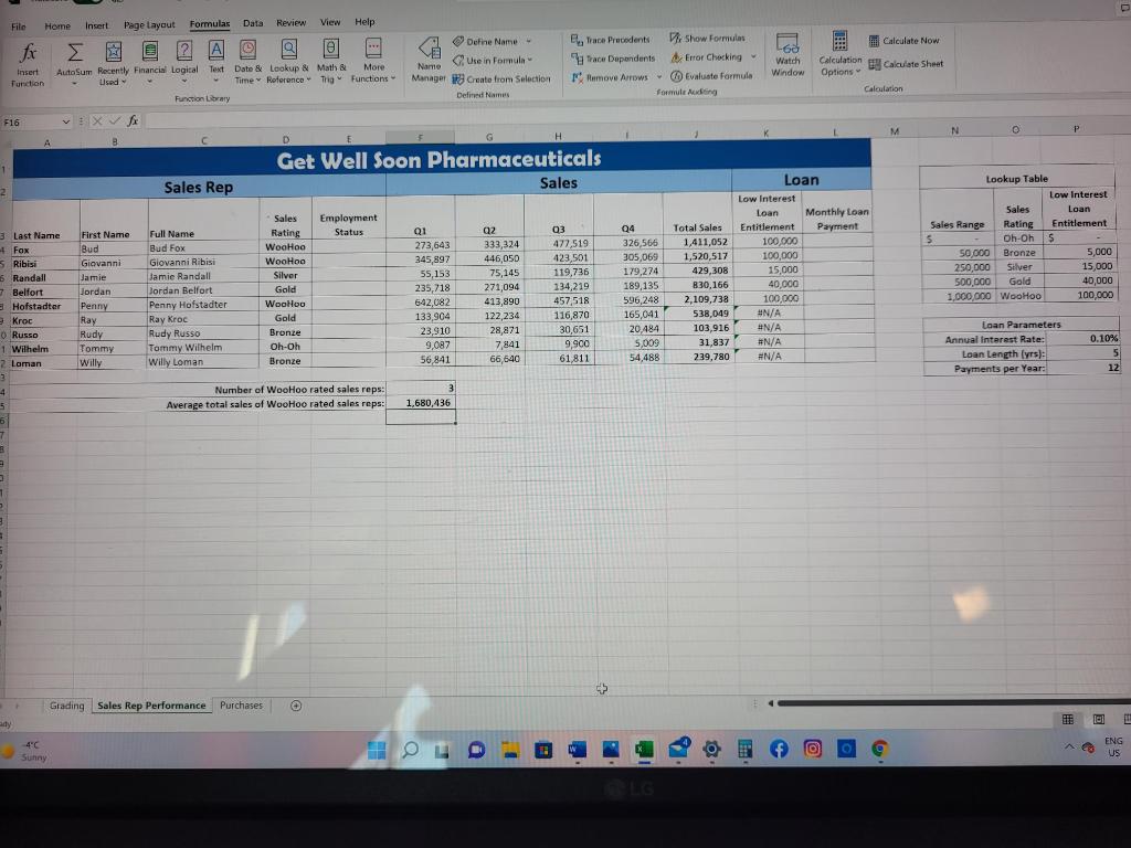 8. In cell K4, write a formula that will look up