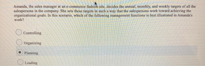 Amanda, the sales manager at an e-commerce