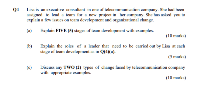 Q4 Lisa is an executive consultant in one of