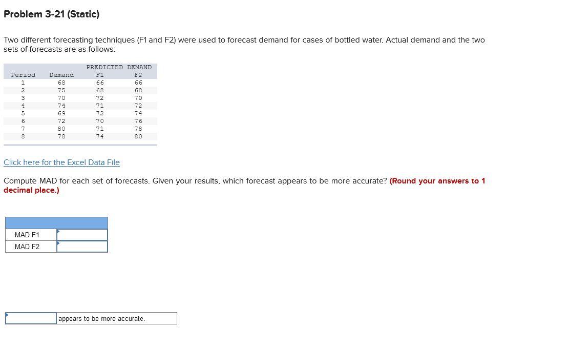 Problem 3-21 (Static) Two different forecasting