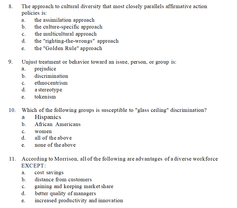8. The approach to cultural diversity that most