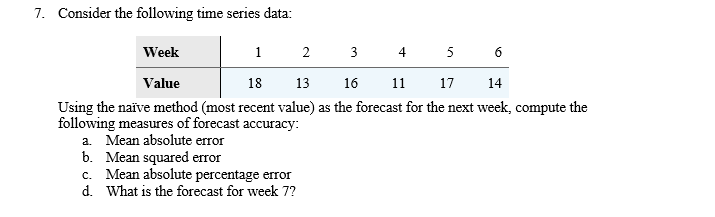 7. Consider the following time series data: Week