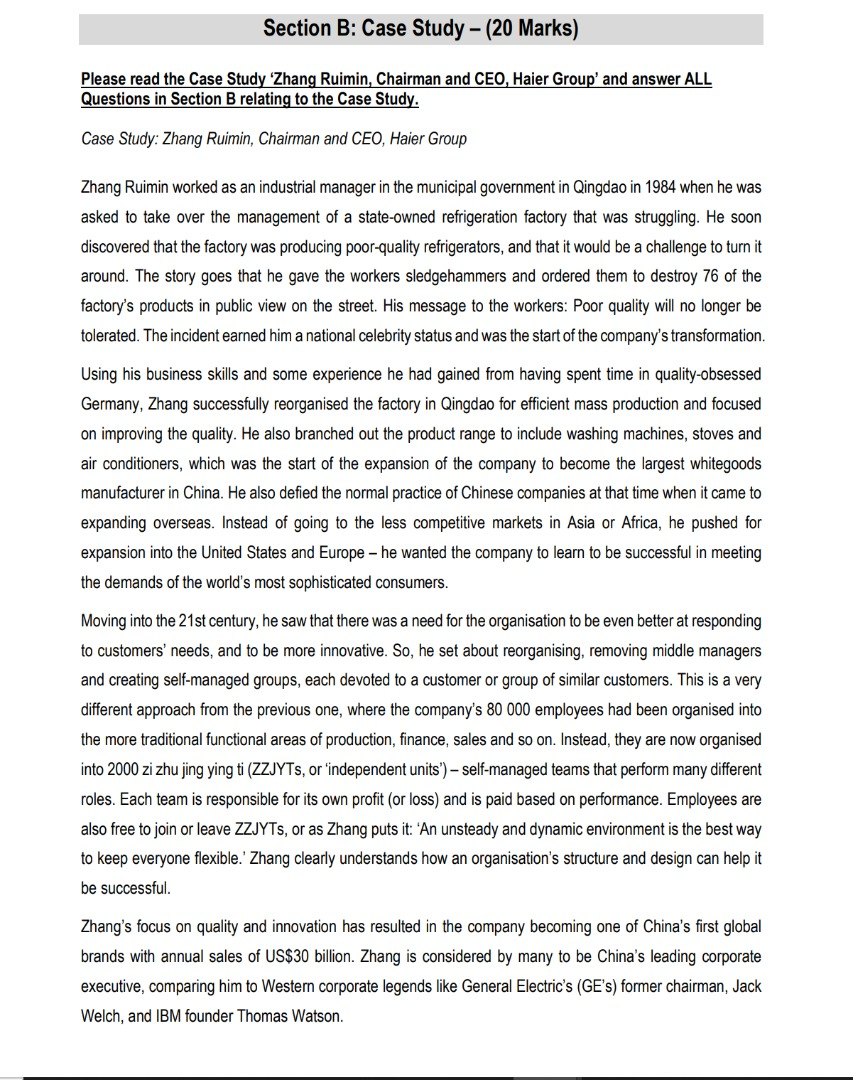 Section B: Case Study - (20 Marks) Please read