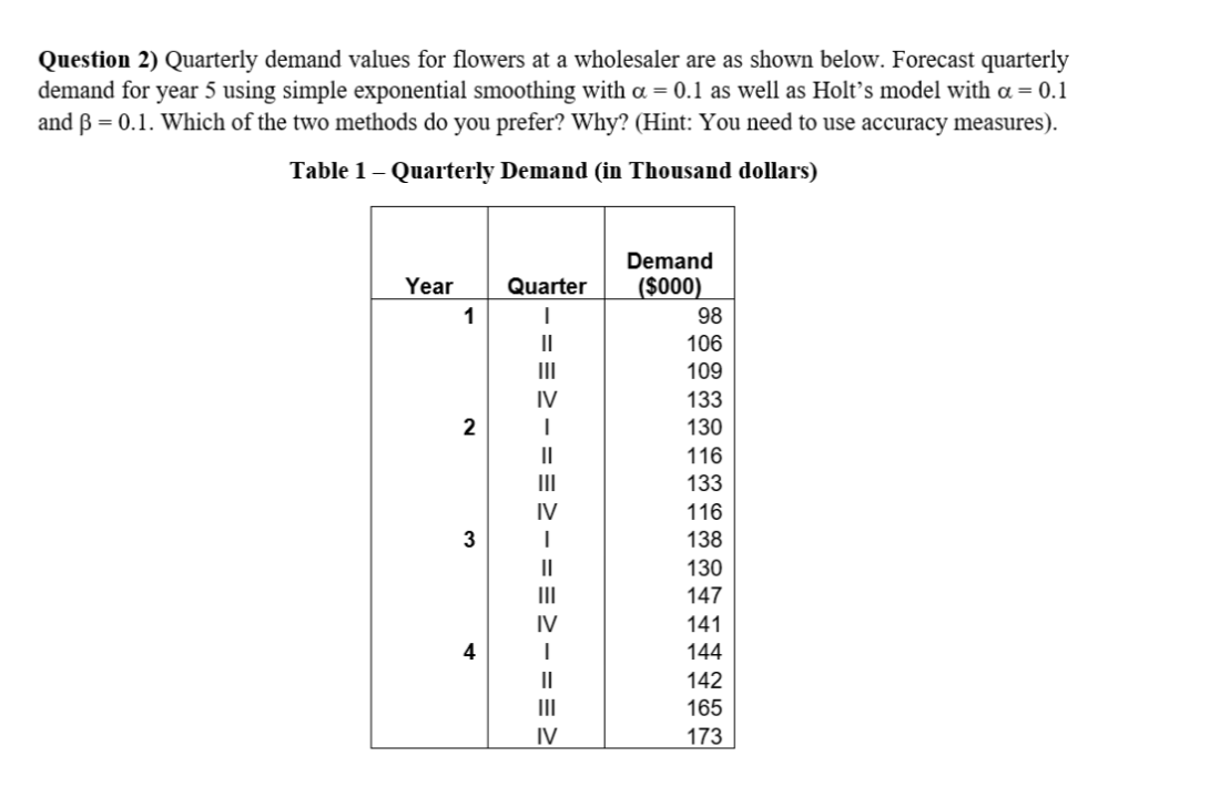 Please answer in excel and show work Question 2)