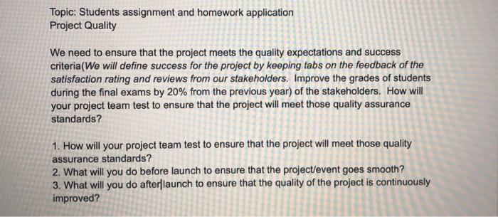 Topic: Students assignment and homework