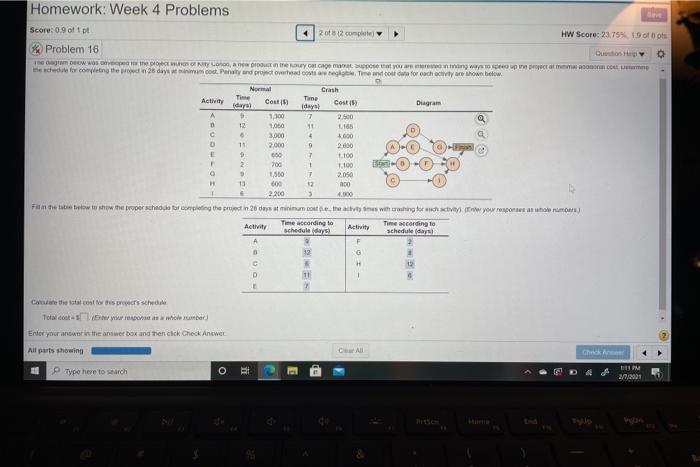 total cost please. will rate good Homework: Week