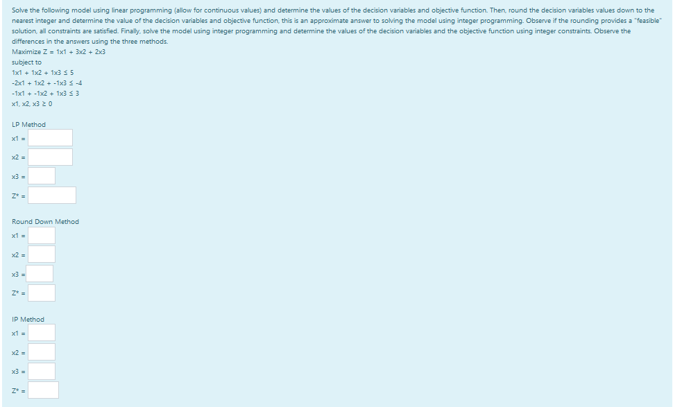 Solve the following model using linear
