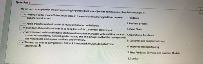 Question 2 Match each example with the
