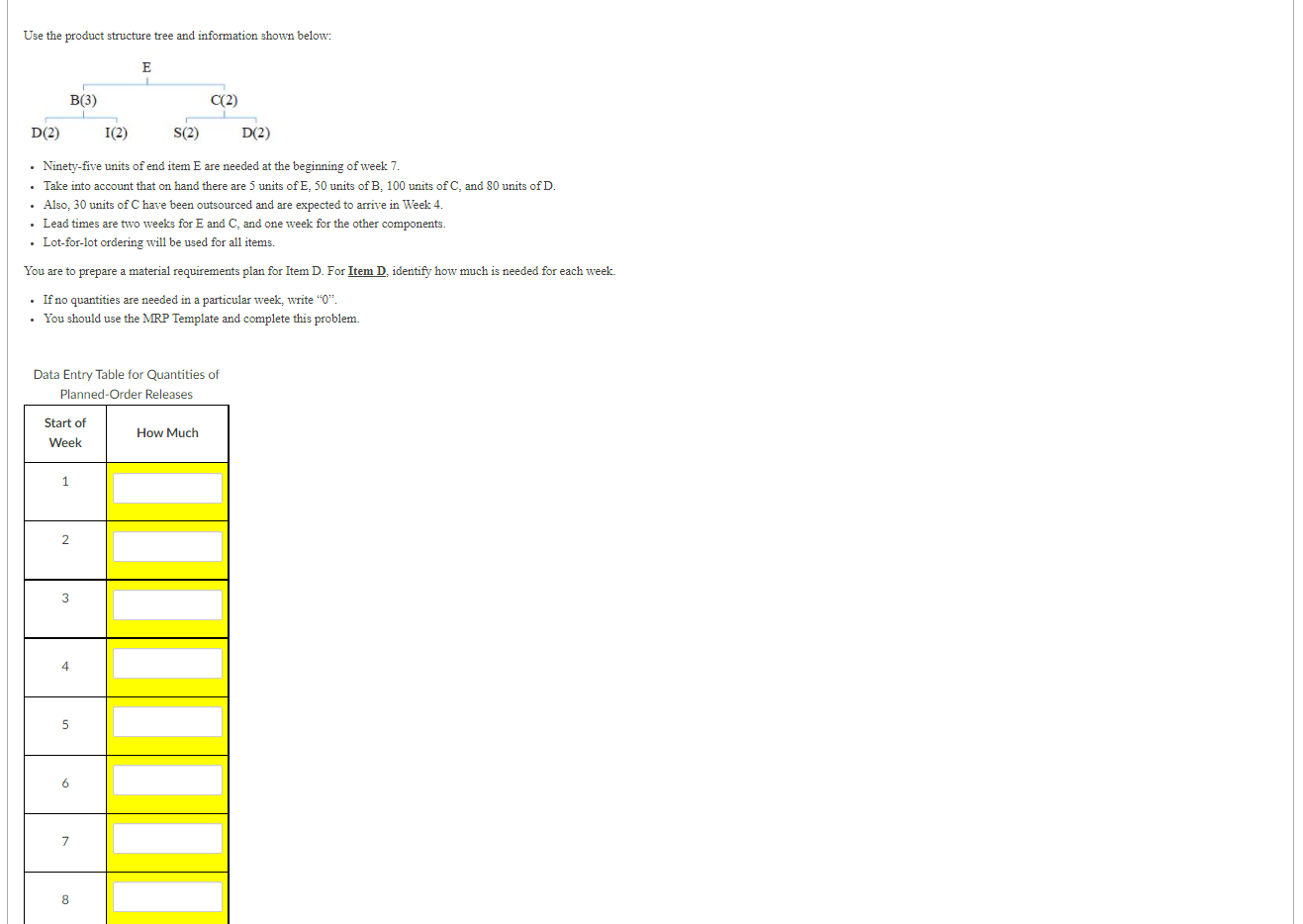 Use the product structure tree and information
