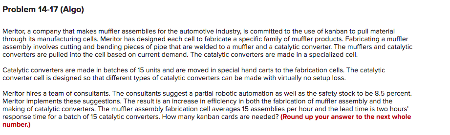 Problem 14-17 (Algo) Meritor, a company that
