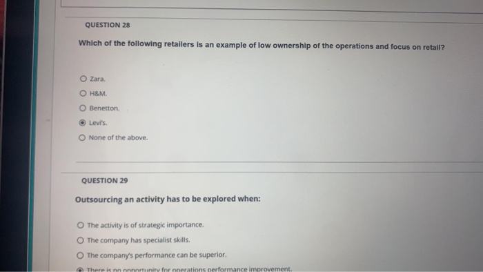 QUESTION 28 Which of the following retailers is