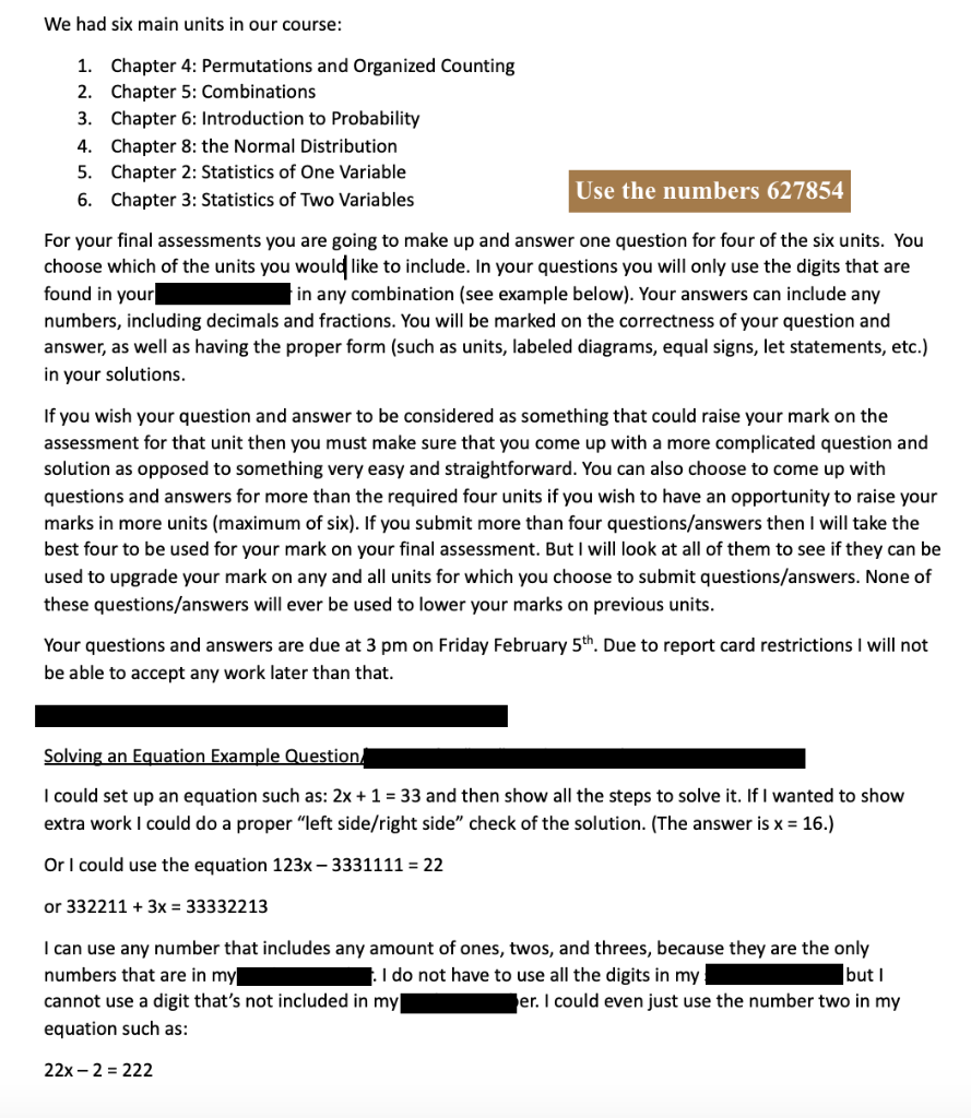 Create 4 different questions for the following