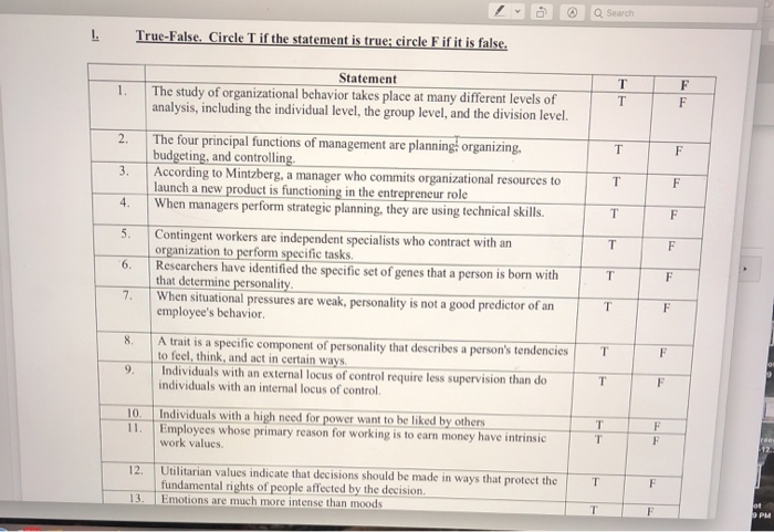 i need help wirh true or false questions for 1-13