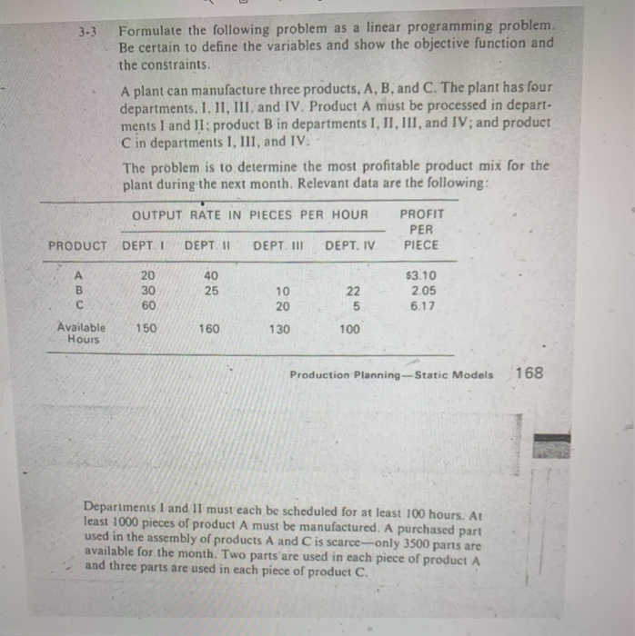 3-3 Formulate the following problem as a linear