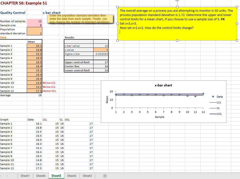 CHAPTER S6: Example S1 Quality Control x bar