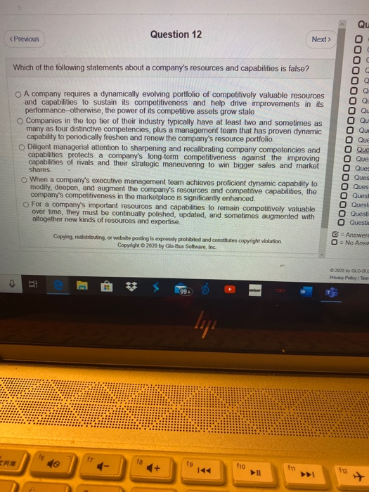 Questi Question 11 < Previous Next > O Quest O