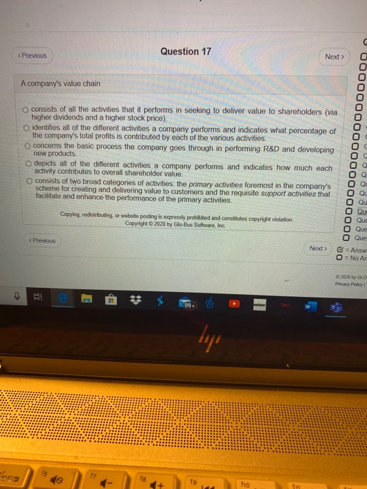 Questi Question 11 < Previous Next > O Quest O