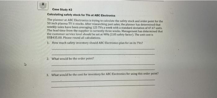Case Study #2 Calculating safety stock for TVs at