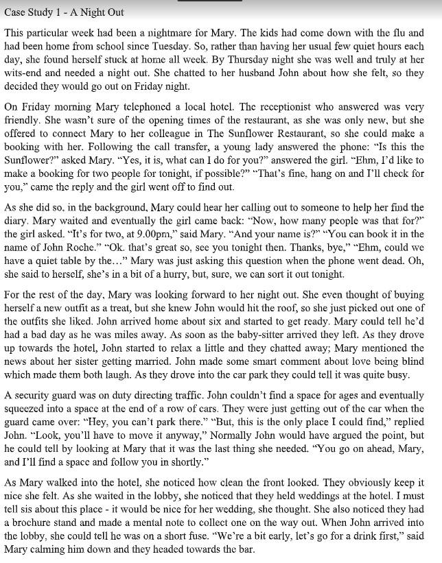 Case Study 1 - A Night Out This particular week