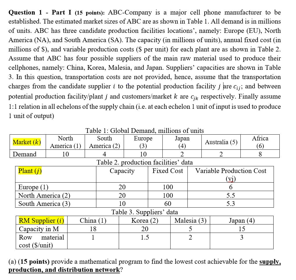 Question 1 - Part I (15 points): ABC-Company is a