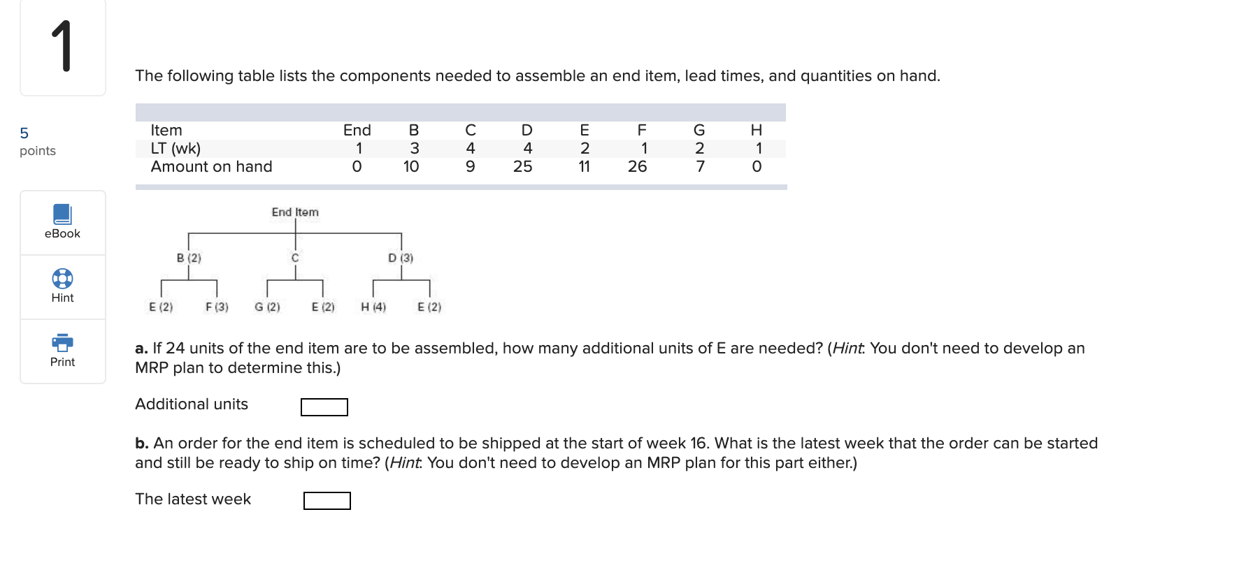 The following table lists the components needed