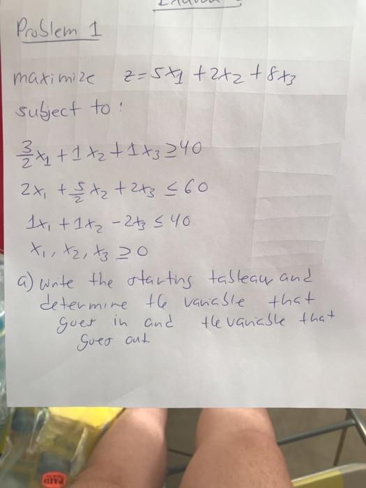 Problem maximize z=51 +242 +8+ subject to 2 3x +