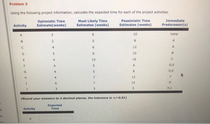 Problem 5 Using the following project