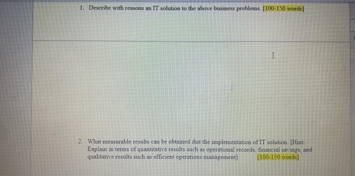 1. Describe with reasons an IT solution to the