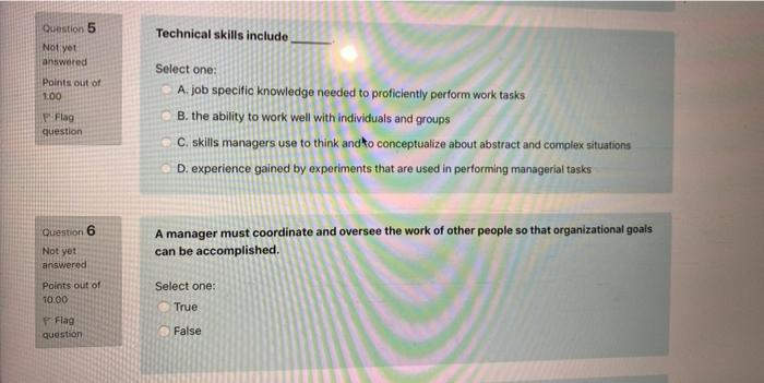 Technical skills include Question 5 Not yet