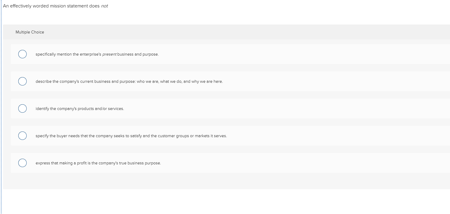 An effectively worded mission statement does not