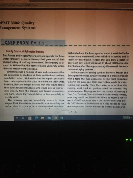 PMT 3306: Quality anagement Systems CASE PROBLEM