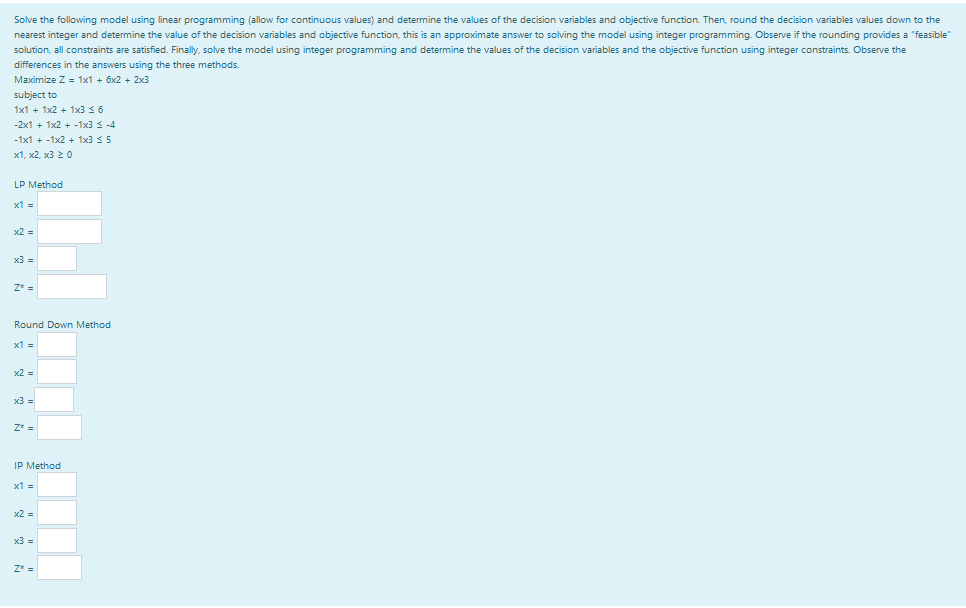 Solve the following model using linear