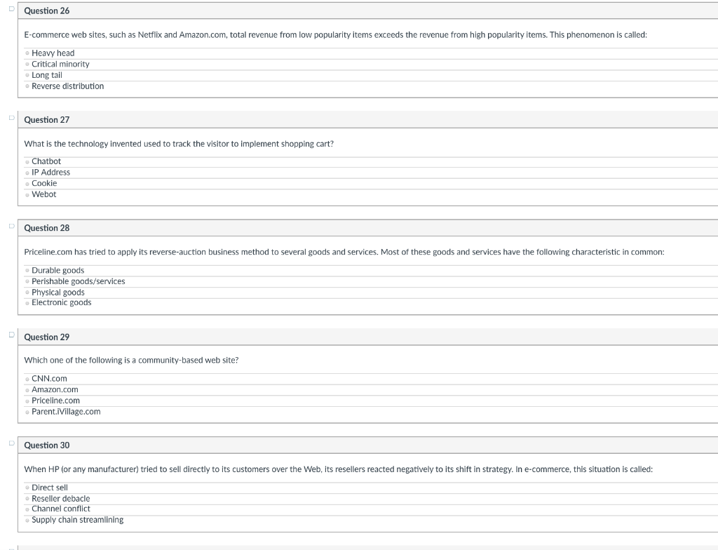 Question 26 E-commerce web sites, such as Netflix