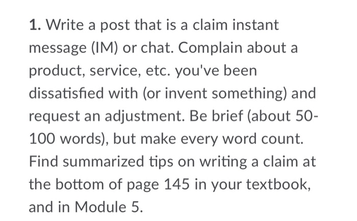 1. Write a post that is a claim instant message