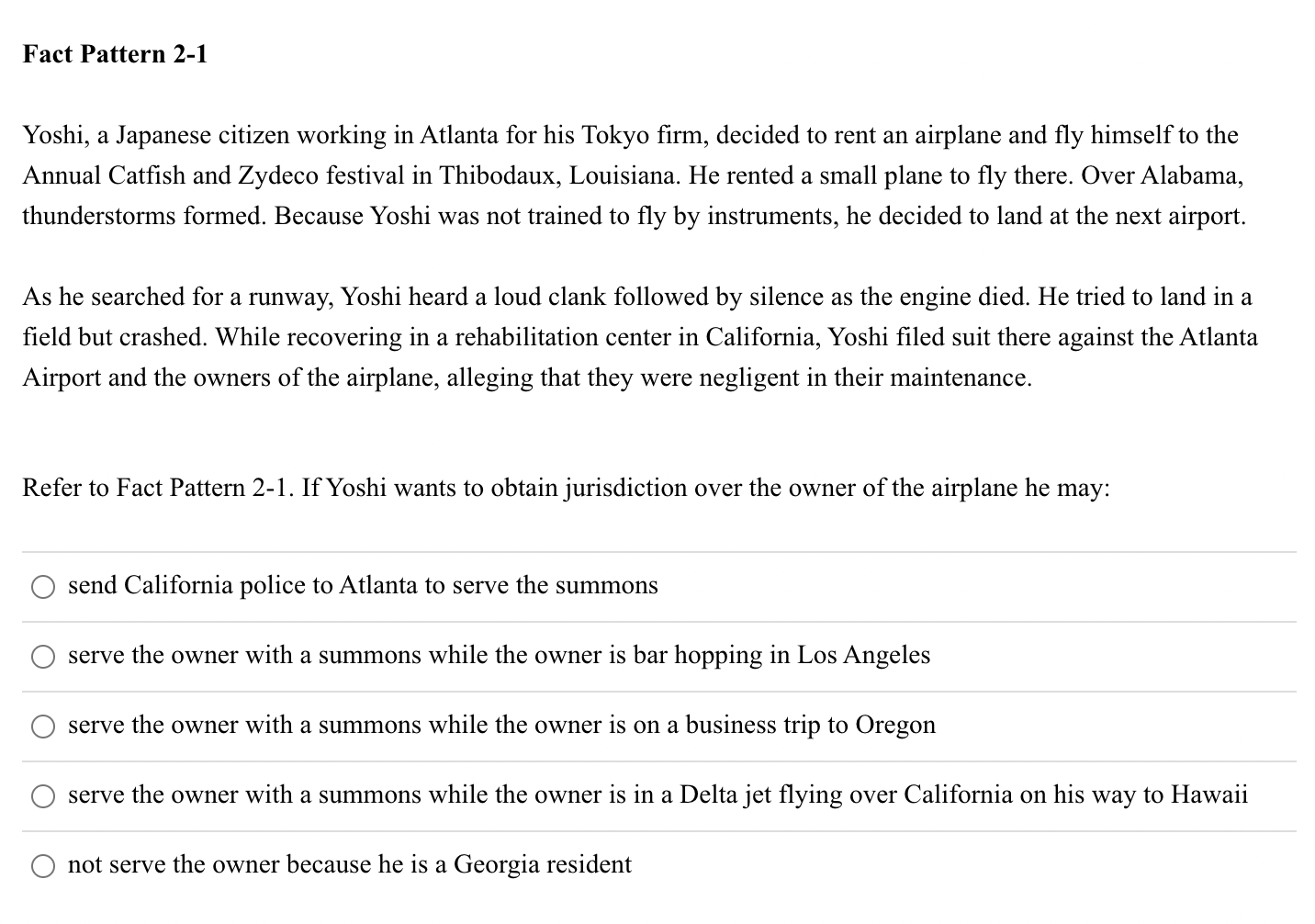 Fact Pattern 2-1 Yoshi, a Japanese citizen