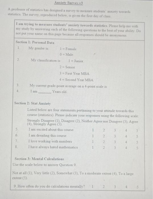 Answer #3 using the Anxiety Survey Anxiety