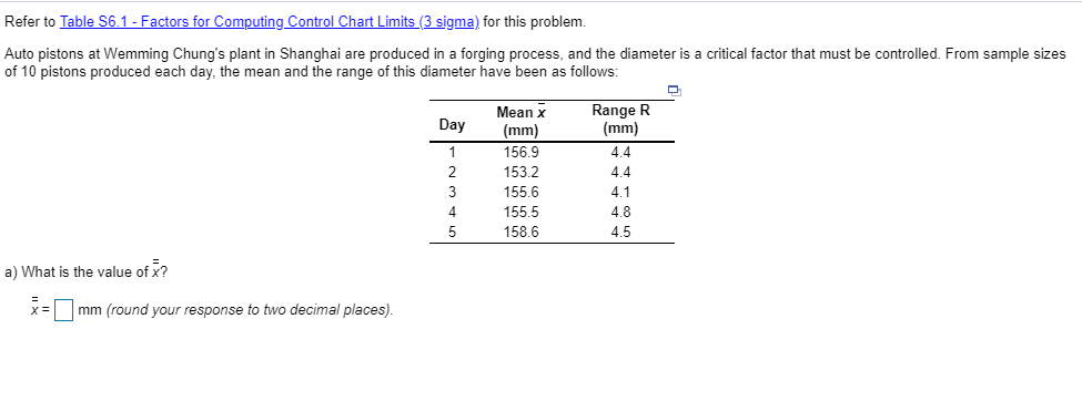 Refer to Table S6.1 - Factors for Computing