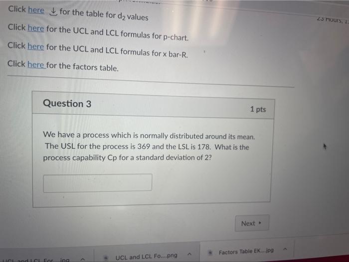 Click here for the table for d2 values 23 hours,